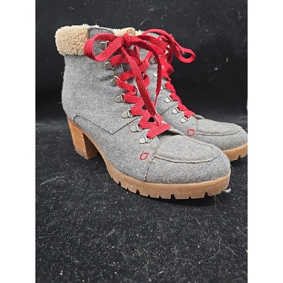 KORKS Size 10 EVIE LACE UP WOOL HEELED HIKER ANKLE BOOTIE GRAY Gently Worn - Picture 2 of 9
